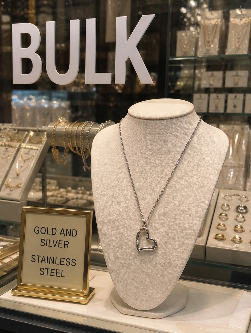 BULK Gold/Silver Tone Heart Pendant Stainless Steel Necklaces - Picture 2 of 5